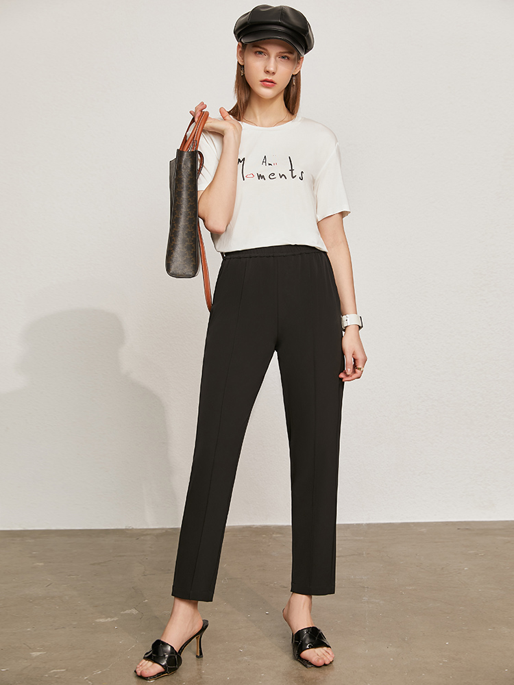 Amii Minimalism Summer Women's Pants Causal Solid Elastic Waist Straight Female Trouser Offical Lady Women's Suit Pants 12130229
