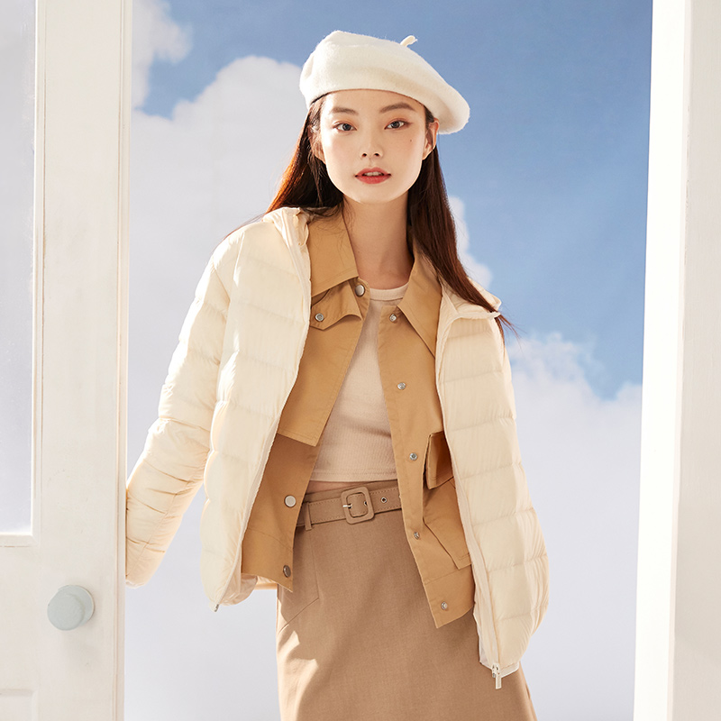 one dan SEMIR Down Jacket Women Light And Thin Hooded Windproof 2021 Winter New Black Technology Three-Proof Solid Jacket Fashion