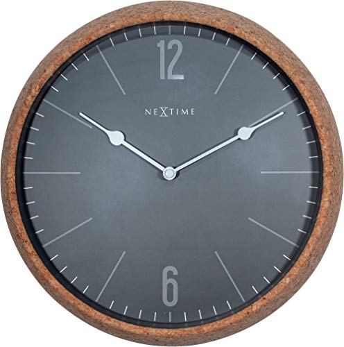 NEXTIME Wall Clock-Diameter 30 cm Glass-Grey-'Cork, 24 cm x 0.03 cm