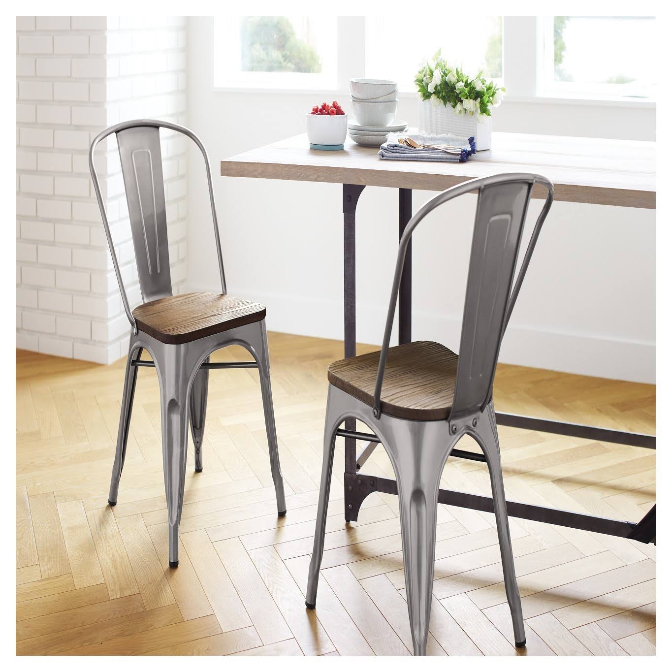 Threshold Carlisle High Back Metal Dining Chair with Wood Seat - Natural Metal (Set of 2)