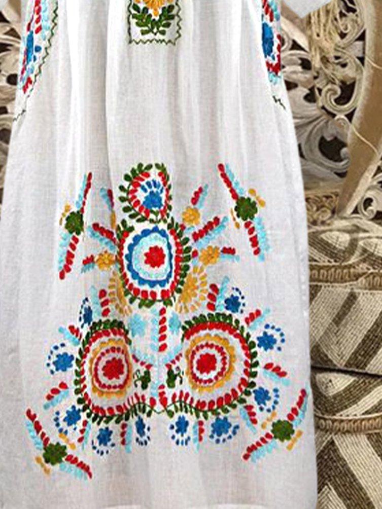 Floral Short Sleeve Cotton-Blend Dresses