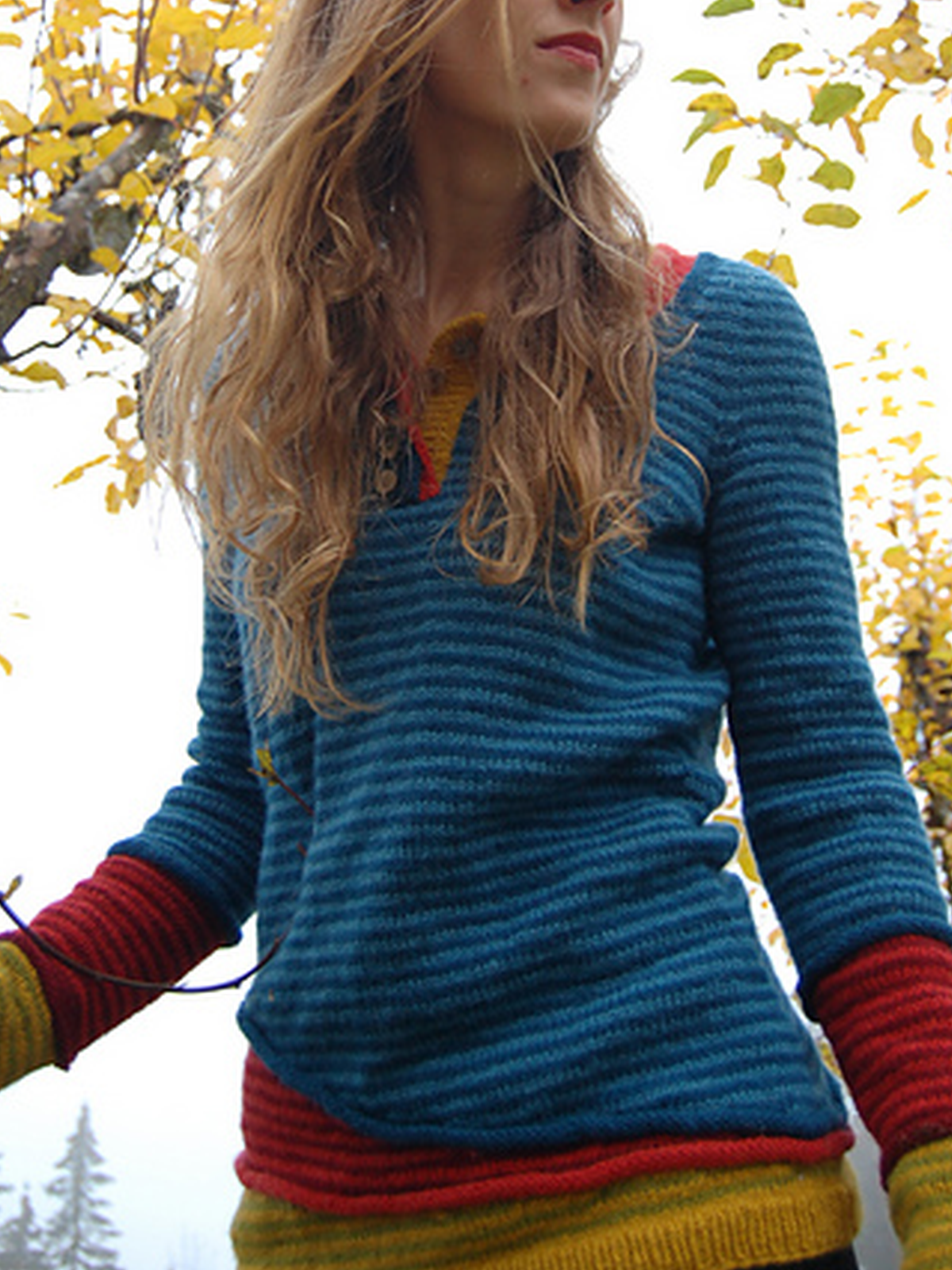 Striped Paneled Casual Crew Neck Women's Sweaters