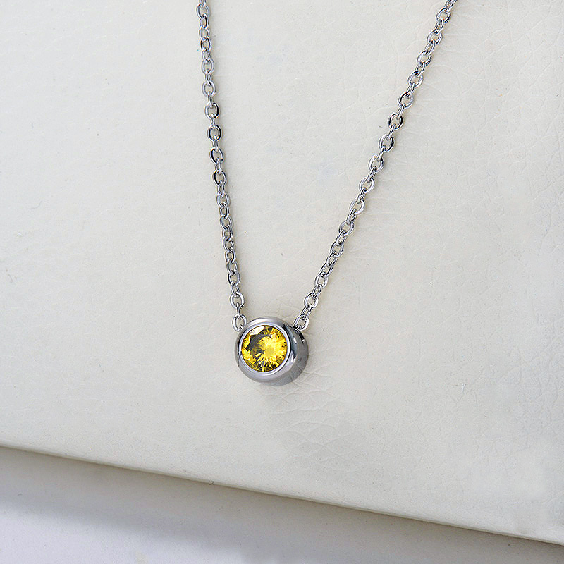 Simple Silver One Piece Green Zircon Charm Necklace For Women