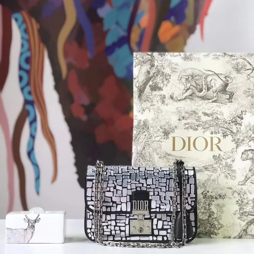 【原版皮】迪奥/Dior 链条包，选用小牛皮裁制而成，饰以不规则珠片，很有年代感，搭配链条肩带，真是perfect