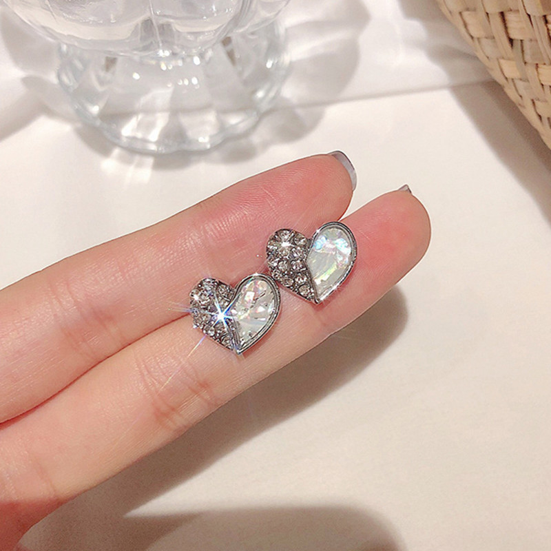 韩国S925银针小清新耳环百搭气质心形珍珠耳饰个性防过敏耳钉批发