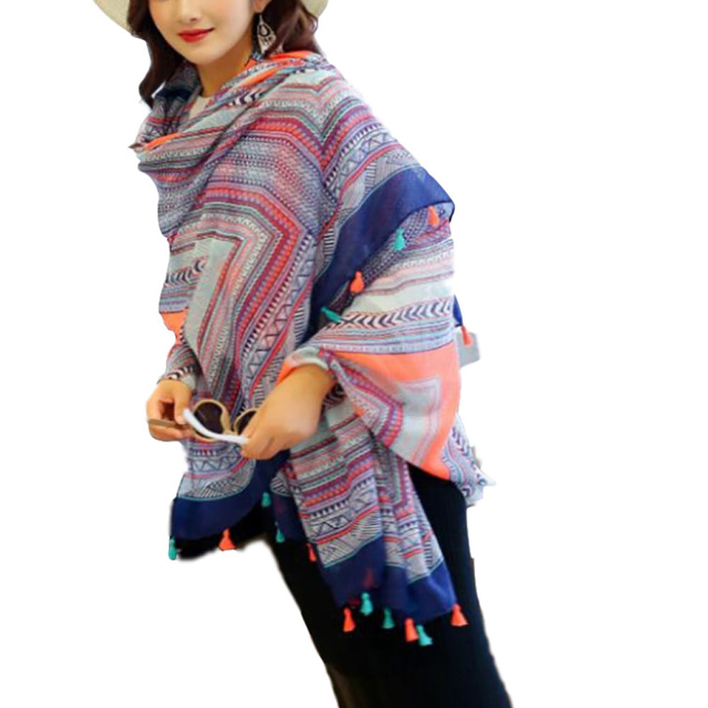 Cotton And Linen Temperament Splice Shawl Lady Wrap Scarf Soft Beach Sunscreen Casual Kerchie
