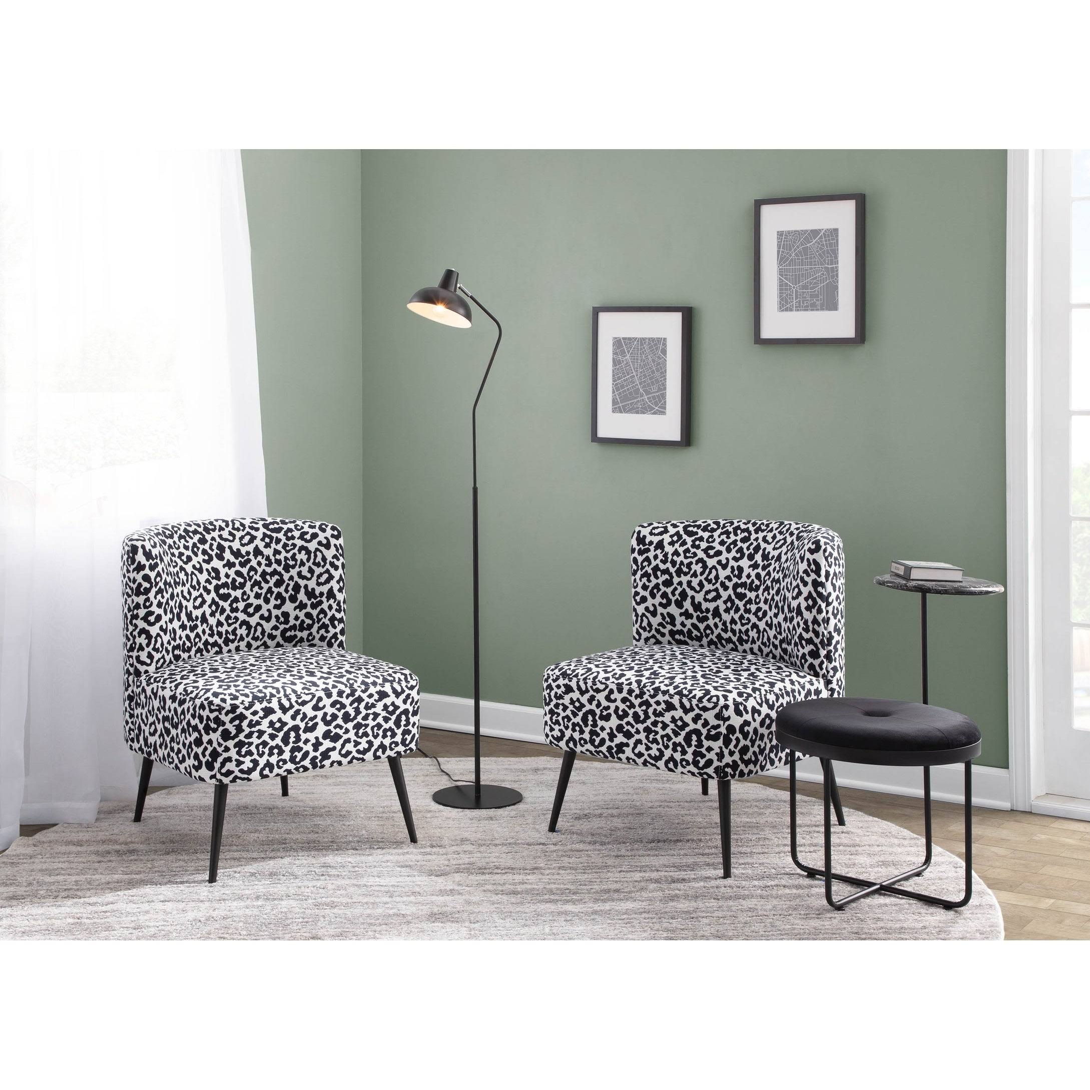 LumiSource Fran Blue Leopard Fabric Chrome Slipper Chair