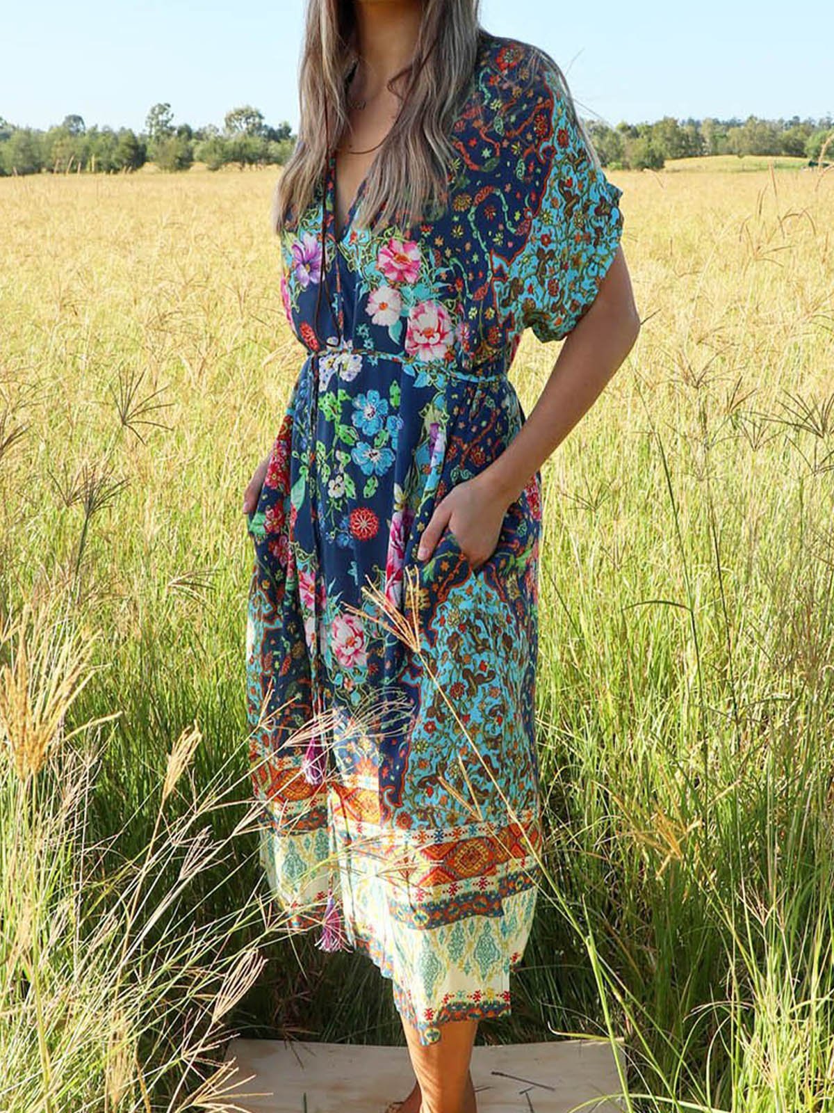 Bohemian vacation casual chiffon dress