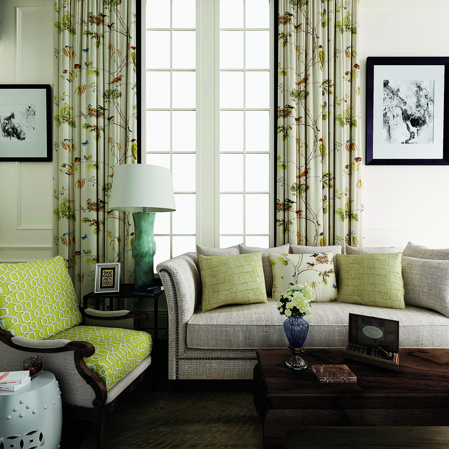 Rural Pastoral Print Window Curtain Pinch Pleated Blackout Lining Darpe Panel BQ66281