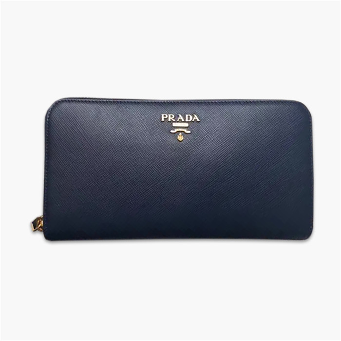【原版皮】普拉达/Prada 拉链钱夹，选用十字纹小牛皮裁制而成，正面点缀金色散字徽标，尽显高档时尚，低调而又奢华，款号：1ML506