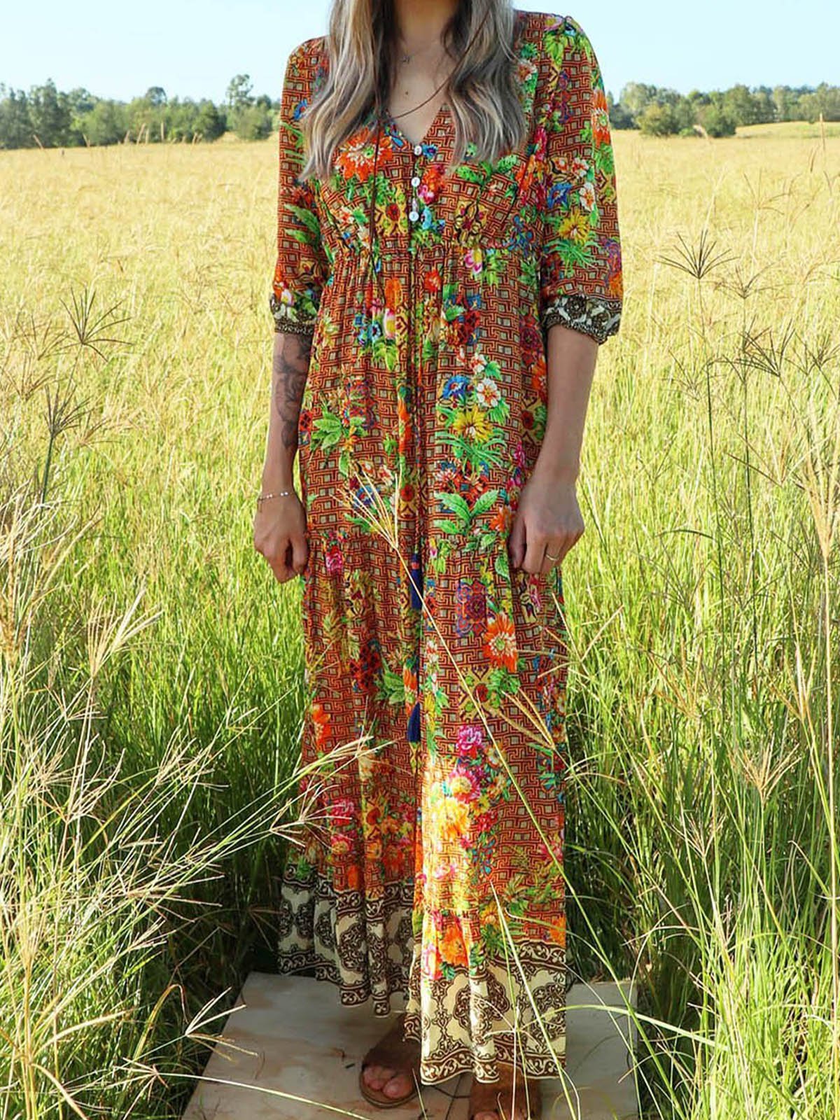 Bohemian vacation casual chiffon dress