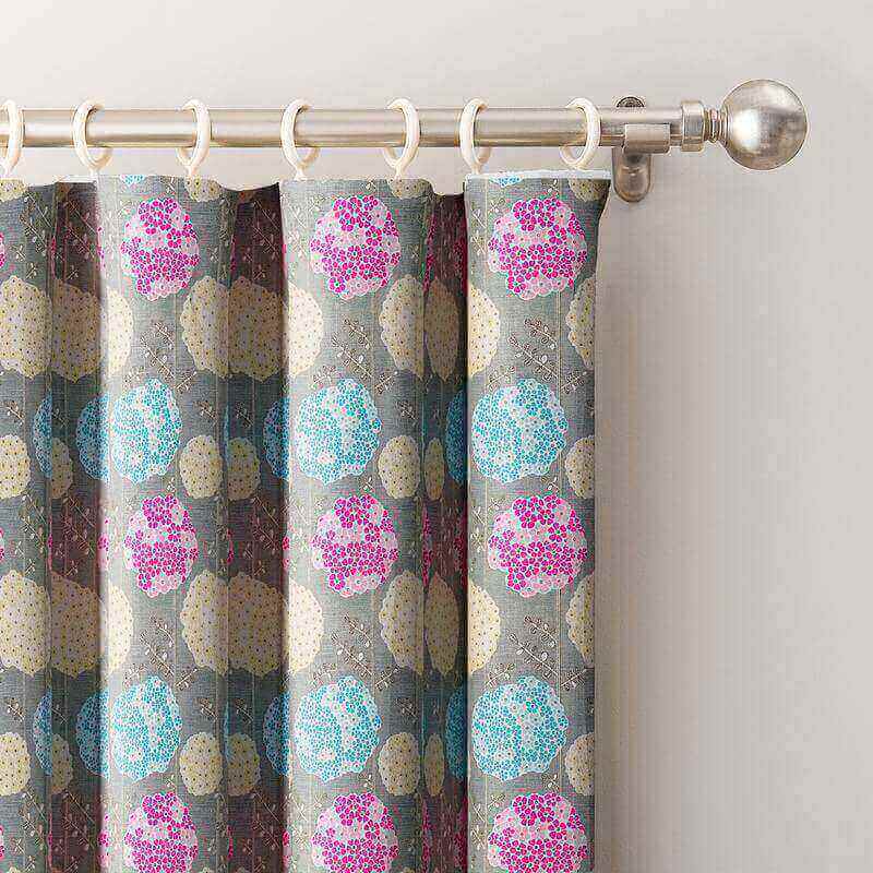 Cartoon Flowers Printed Window Drape Flat Hook Thermal Insulated Blackout Lining Curtain BQ66255