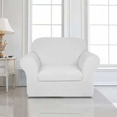 Winston Porter Knit Jacquard Box Cushion Armchair Slipcover, White