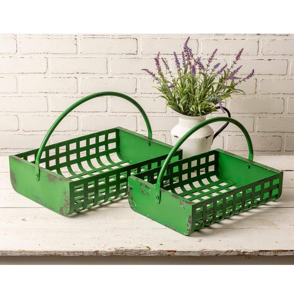 Set of Two Metal Storage Baskets, Green