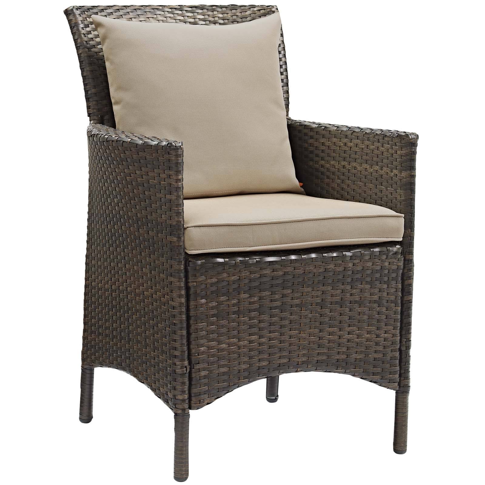 Modway Conduit Outdoor Patio Wicker Rattan Dining Armchair Brown White