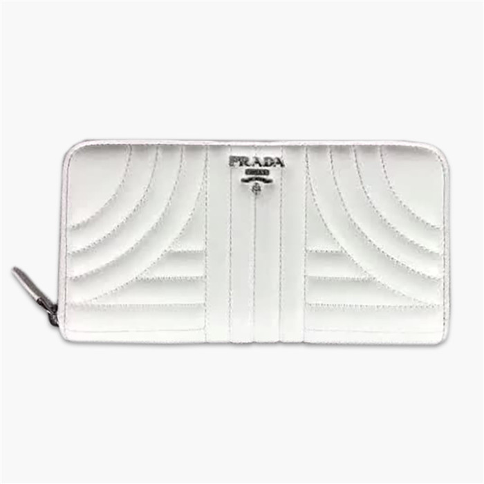 【原版皮】普拉达/Prada 拉链钱夹，选用纳帕牛皮裁制而成，点缀散字唛徽标，精湛走线均匀整齐，款号：1ML506