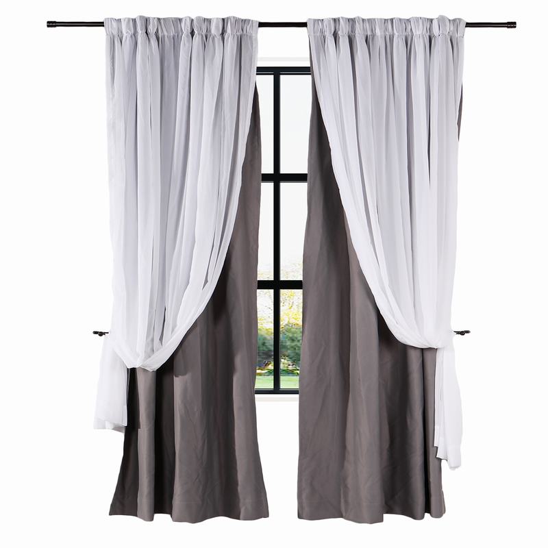 2-in-1 Hanging Hook Belt Back Tab Sheer Blackout Curtain Layered Mix Match White Voile ELI