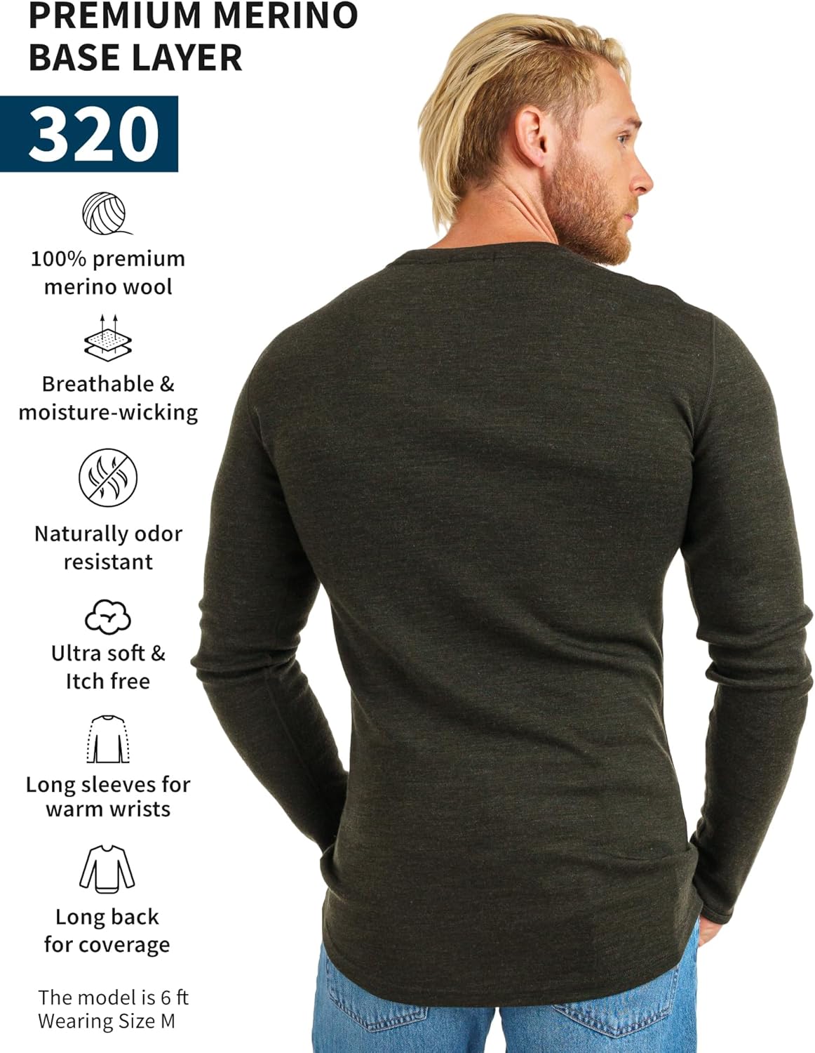 Merino.tech Merino Wool Base Layer - Mens 100% Merino Wool Long Sleeve Thermal Shirts Heavyweight, Midweight, Lite with Socks