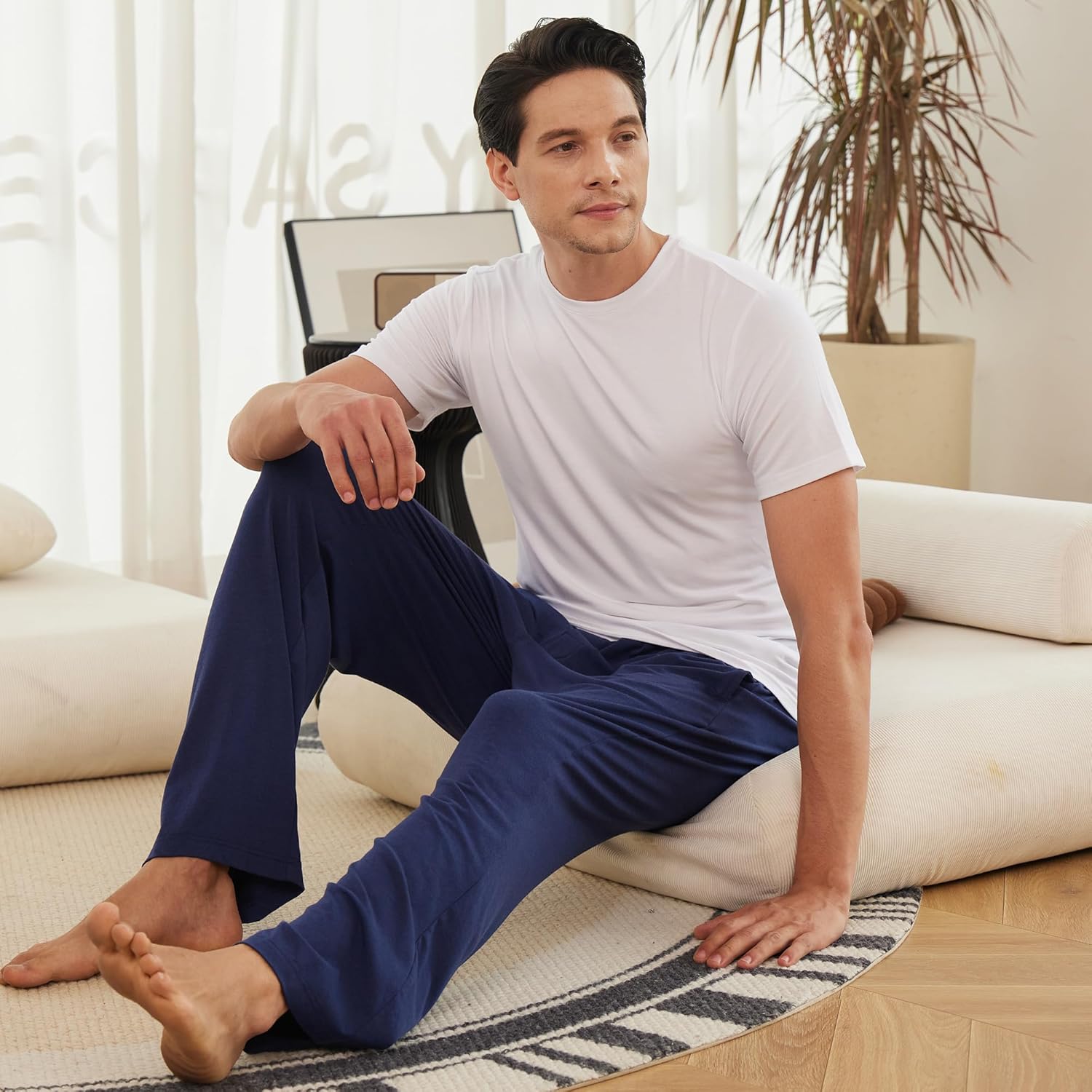 BAMBOO COOL Mens Pajama Pants Sleep Lounge Bottoms Soft Comfy Pj Pant Sleepwear with Pockets 2 Pack