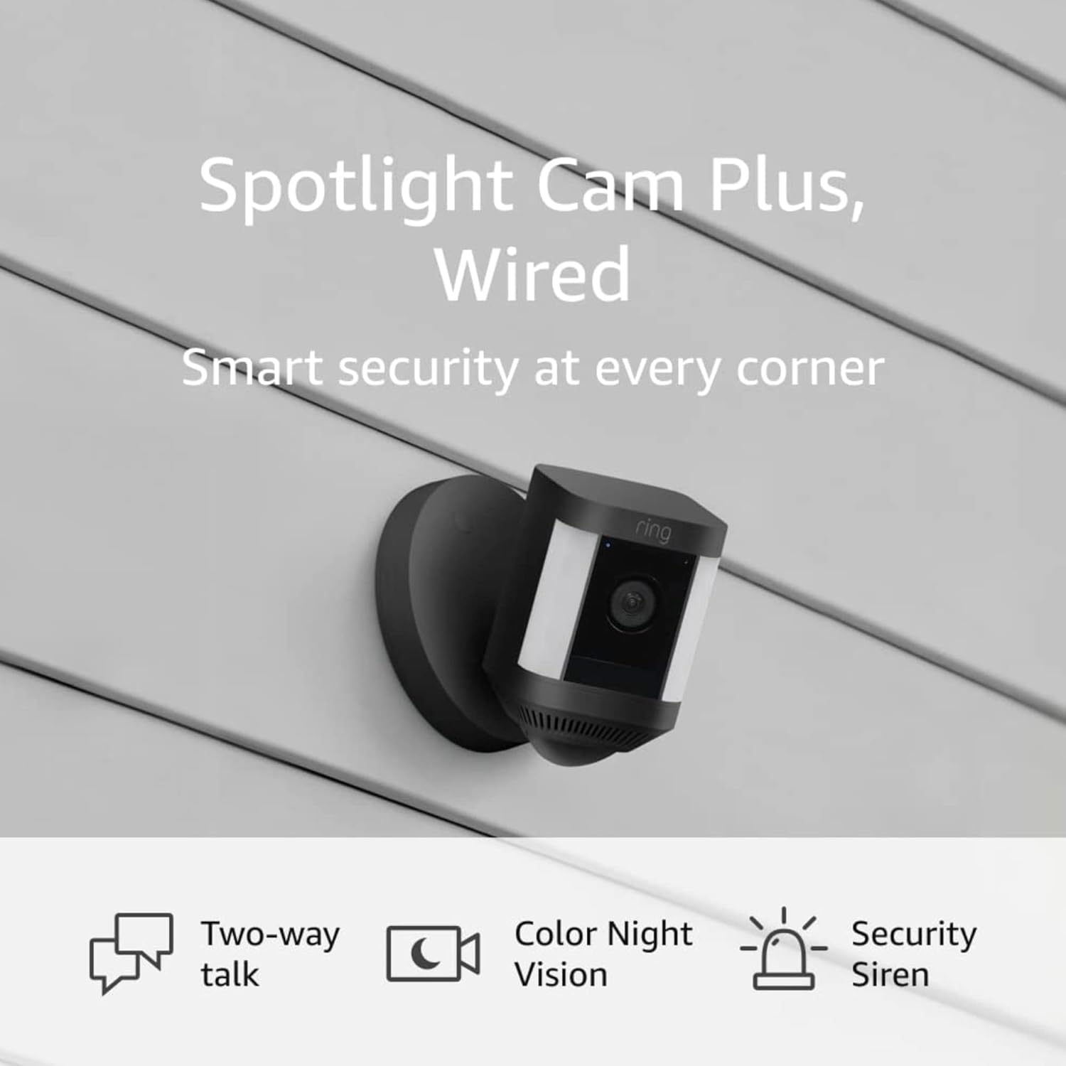 Ring Spotlight Cam Plus, Battery | Two-Way Talk, Color Night Vision, and Security Siren (2022 release) - White