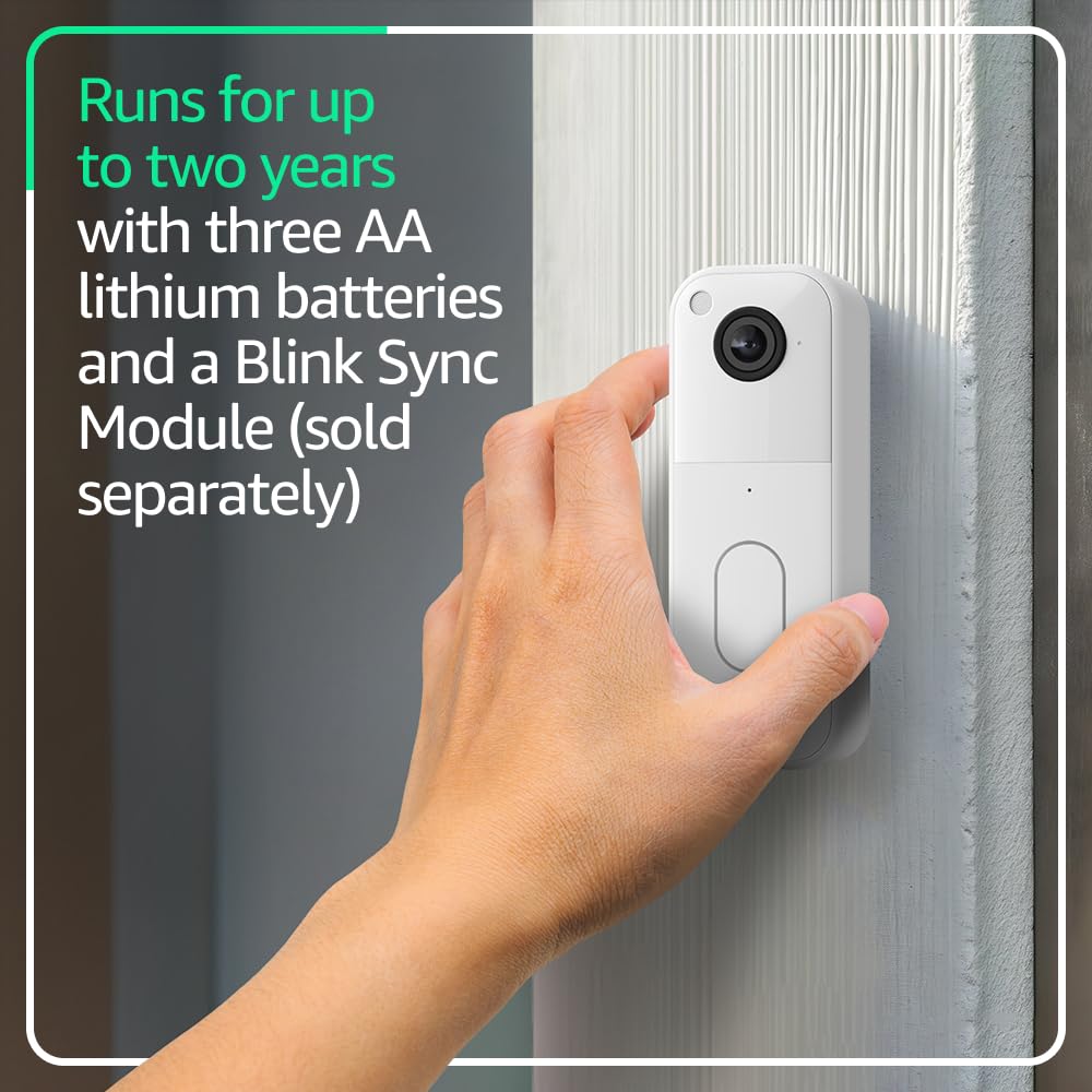 Blink Video Doorbell (newest model) – Head-to-toe HD view, two-year battery life, and edge AI processing. Required Sync Module not included – Add-On (Black)