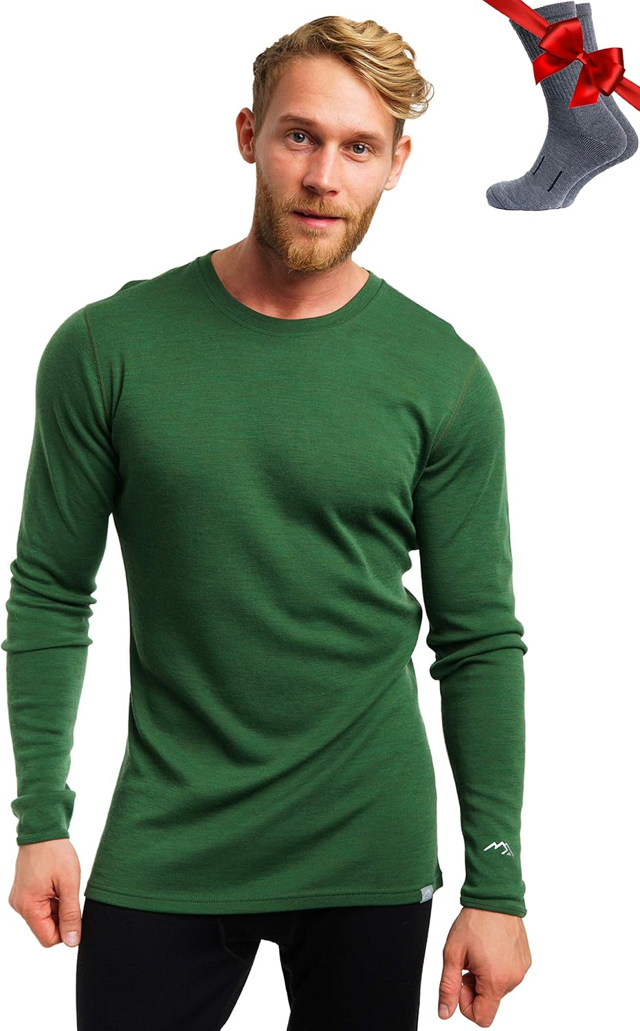 Merino.tech Merino Wool Base Layer - Mens 100% Merino Wool Long Sleeve Thermal Shirts Heavyweight, Midweight, Lite with Socks