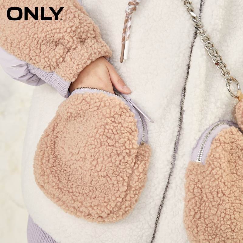 ONLY winter new style contrast stitching drawstring hooded down jacket women | 120423123