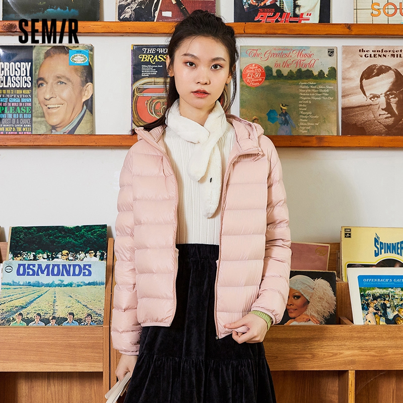 one dan SEMIR Down Jacket Women Light And Thin Hooded Windproof 2021 Winter New Black Technology Three-Proof Solid Jacket Fashion