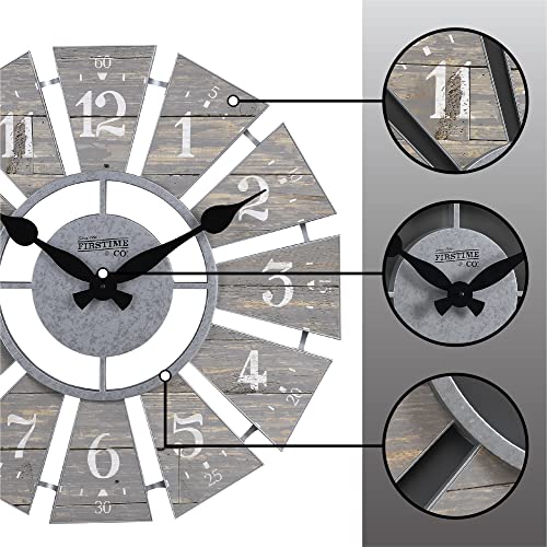 FirsTime & Co.® Gray Numeral Farmhouse Windmill Clock, American Crafted, Cool Gray, 24 x 2 x 24 ,
