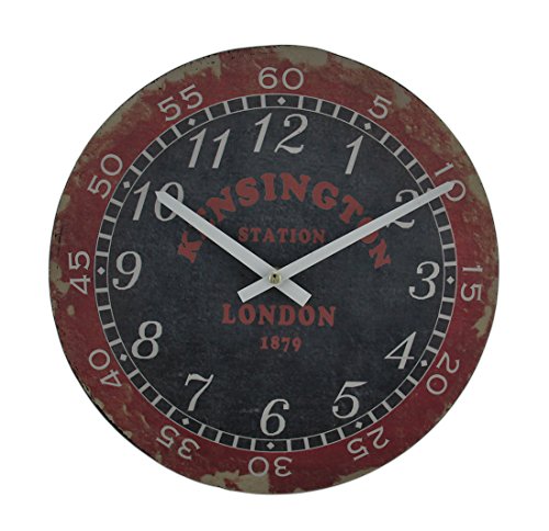 Chesapeake Bay London Kensington Station Distressed Vintage Finish Round Wooden Wall Clock