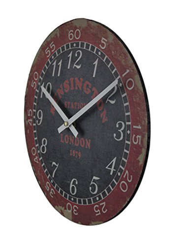 Chesapeake Bay London Kensington Station Distressed Vintage Finish Round Wooden Wall Clock