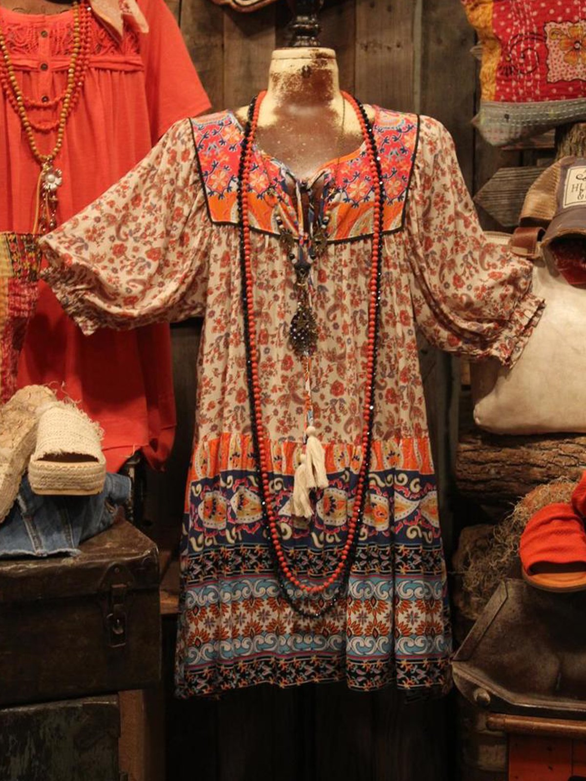 Red Boho Half Sleeve Dresses