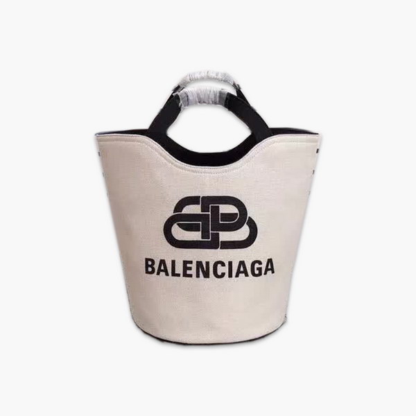 【原版皮】巴黎世家/Balenciaga, 帆布水桶手提包，黑白设计正面大小logo相衬，经典设计简约不轻易过时，帆布包轻盈易携带，容量却很赞，手提斜挎都是棒棒的