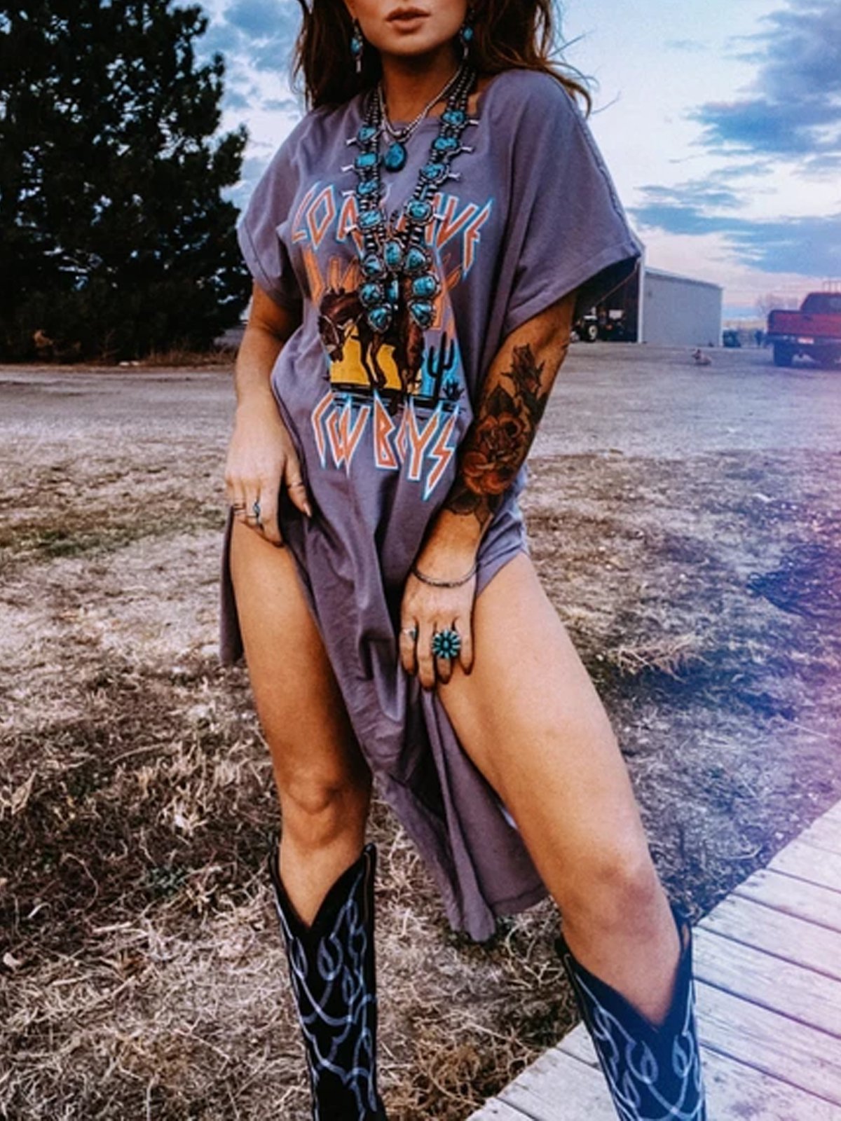 Cotton-Blend Short Sleeve Dresses