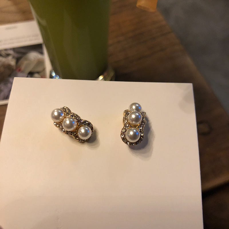 韩国S925银针小清新耳环百搭气质心形珍珠耳饰个性防过敏耳钉批发