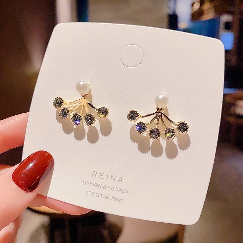 韩国S925银针小清新耳环百搭气质心形珍珠耳饰个性防过敏耳钉批发