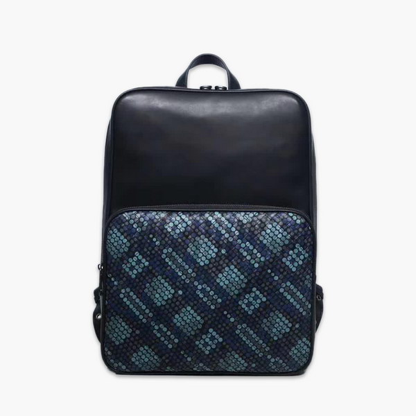 【原版皮】宝缇嘉/BV 男士双肩包，融合VN Eyelets工艺新颖呈现，光滑打蜡小牛皮基底上，intrecciato编织图案交织呈现，相映成趣，款号：80186608