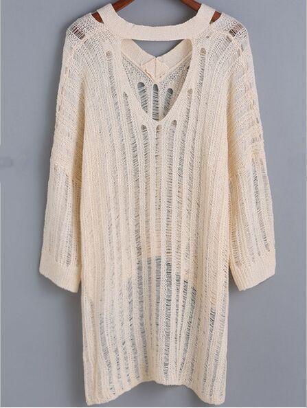 Fashion Sexy V Neck   Hollow Out Knit Sweaters