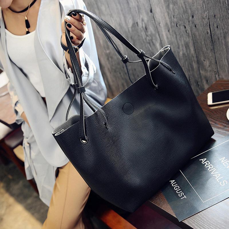 Women 2PCS High Capacity  PU Shoulder Bag with Mini Clutch Purse