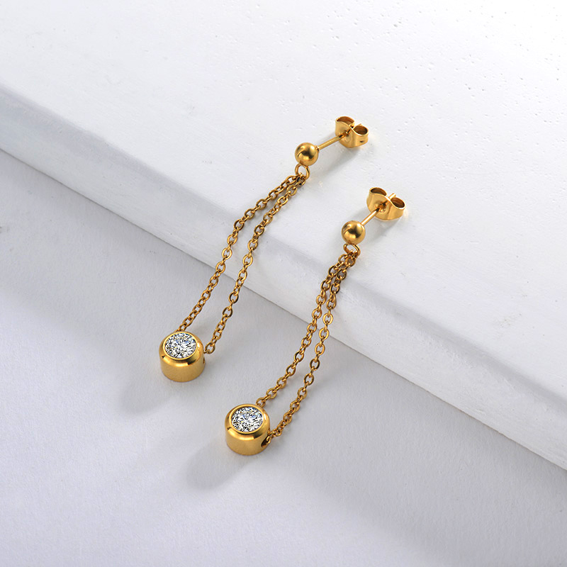 18K Gold Plating Dangle Diamond Earring French Style