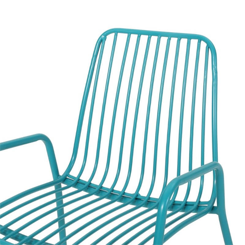 Noble House Omaha Outdoor Iron Club Chair in Matte Teal (Set of 2)