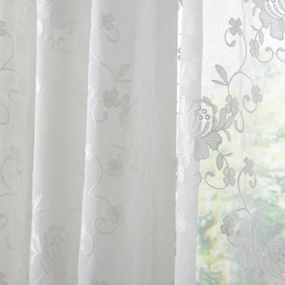 Extra Wide Premium Embroidery Grommet White Sheer Curtain EAF96