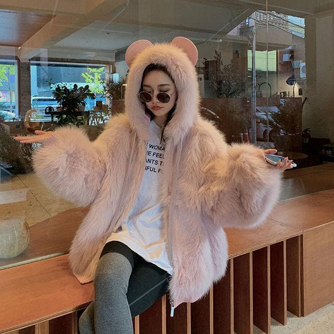 Bear Ears Faux Fur Hooded Coat SS0595
