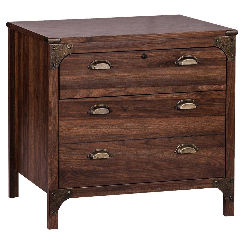 Saint Birch Hanson Walnut 3-Drawer Lateral File Cabinet, Brown