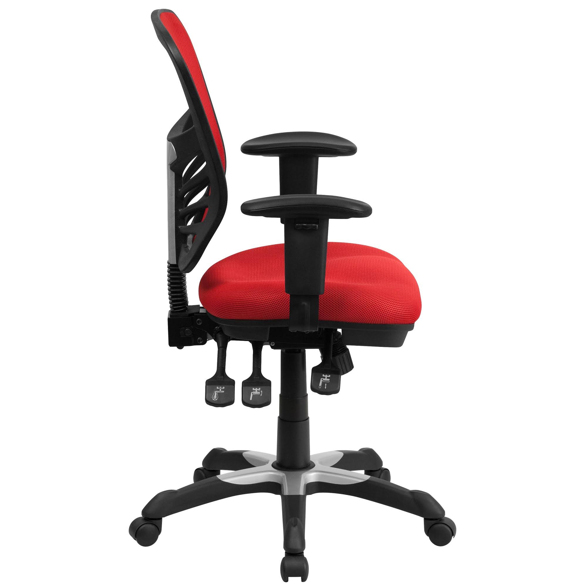 3.5' Red and Black Contemporary Swivel Ergonomic Office Chair with Adjustable Arms