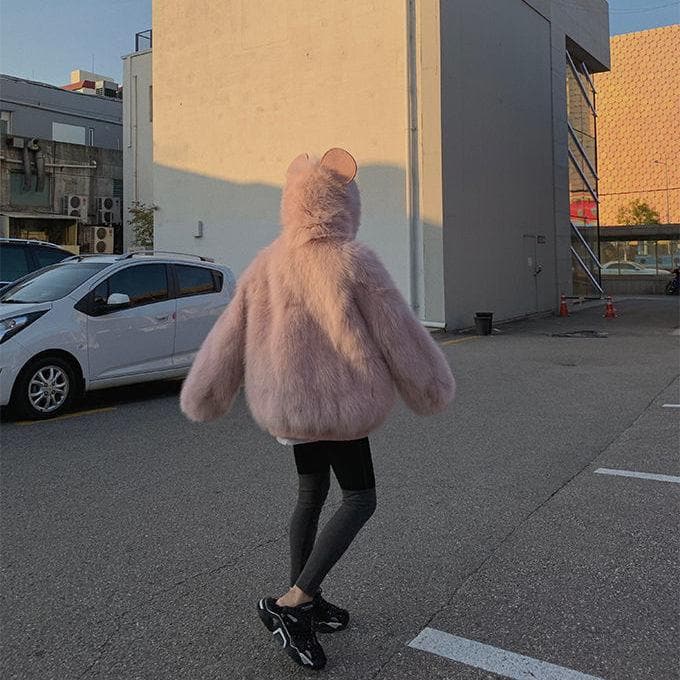Bear Ears Faux Fur Hooded Coat SS0595