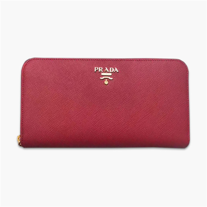 【原版皮】普拉达/Prada 拉链钱夹，选用十字纹小牛皮裁制而成，正面点缀金色散字徽标，尽显高档时尚，低调而又奢华，款号：1ML506