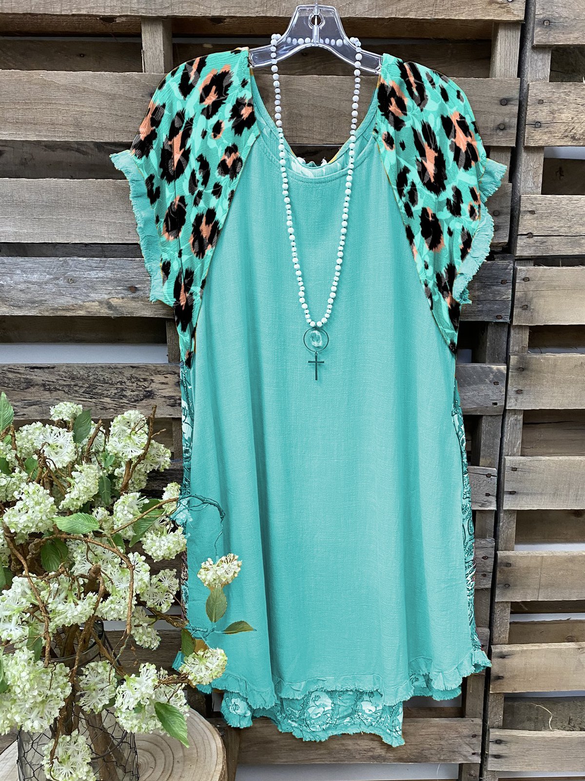 Shift Leopard Short Sleeve Cotton-Blend Dresses