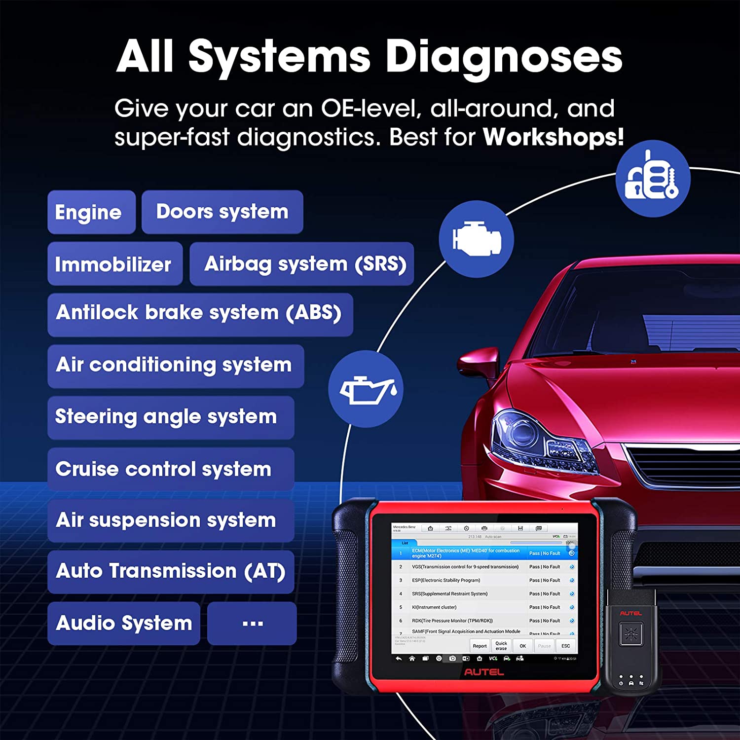 Autel Scanner MaxiCOM MK906BT with MV105, 2022 New Version of Maxisys MS906BT/MS908/MK908, OBD2 Auto Scan Tool with Advanced ECU Coding, Bi-Directional Control, 31+ Services, All System Diagnostics