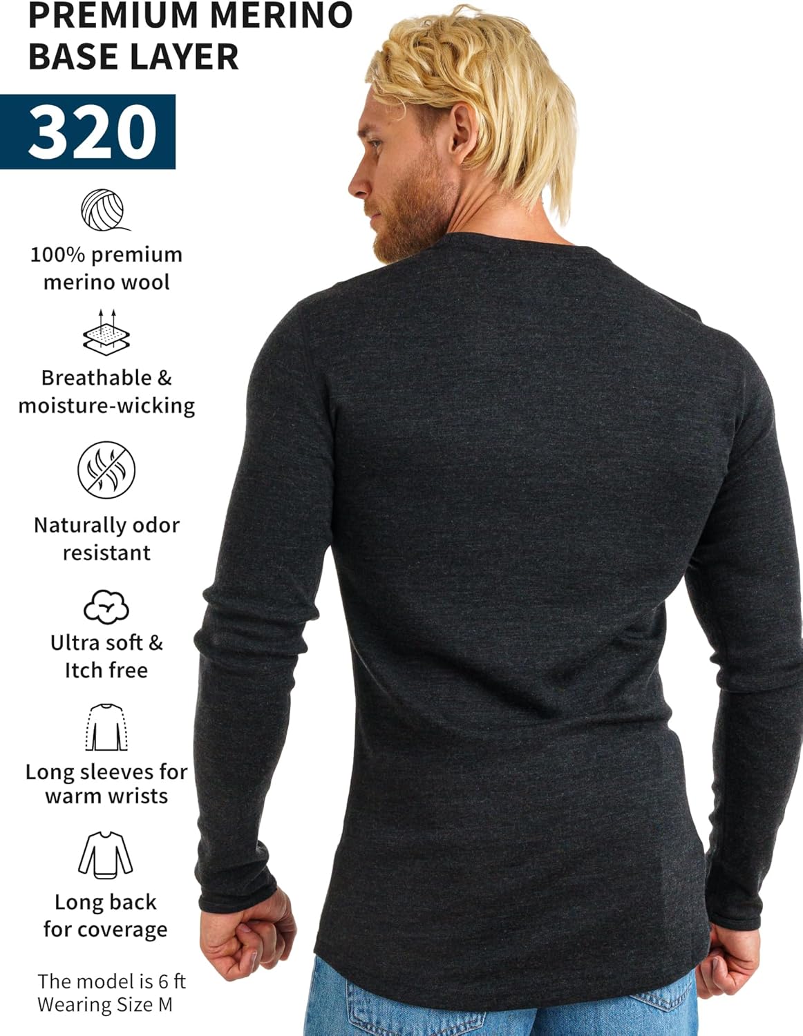 Merino.tech Merino Wool Base Layer - Mens 100% Merino Wool Long Sleeve Thermal Shirts Heavyweight, Midweight, Lite with Socks